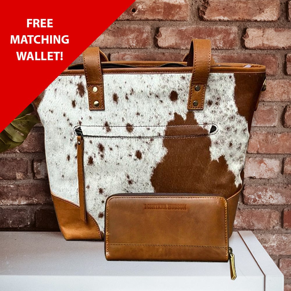 Claire Cowhide Hair Zip Tote + FREE Matching Brown Wallet
