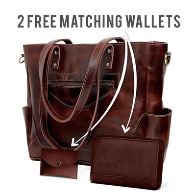 Loretta Handcrafted Leather Tote + 2 FREE WALLETS