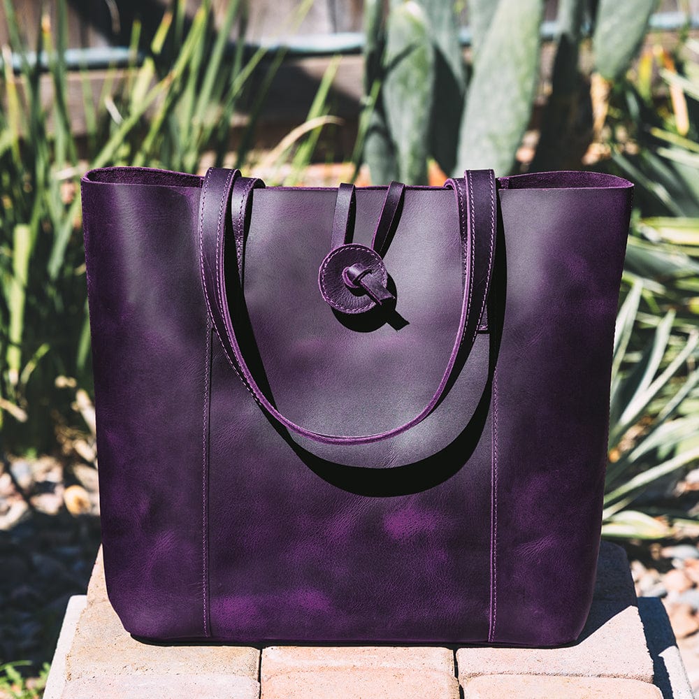 Purple leather tote best sale