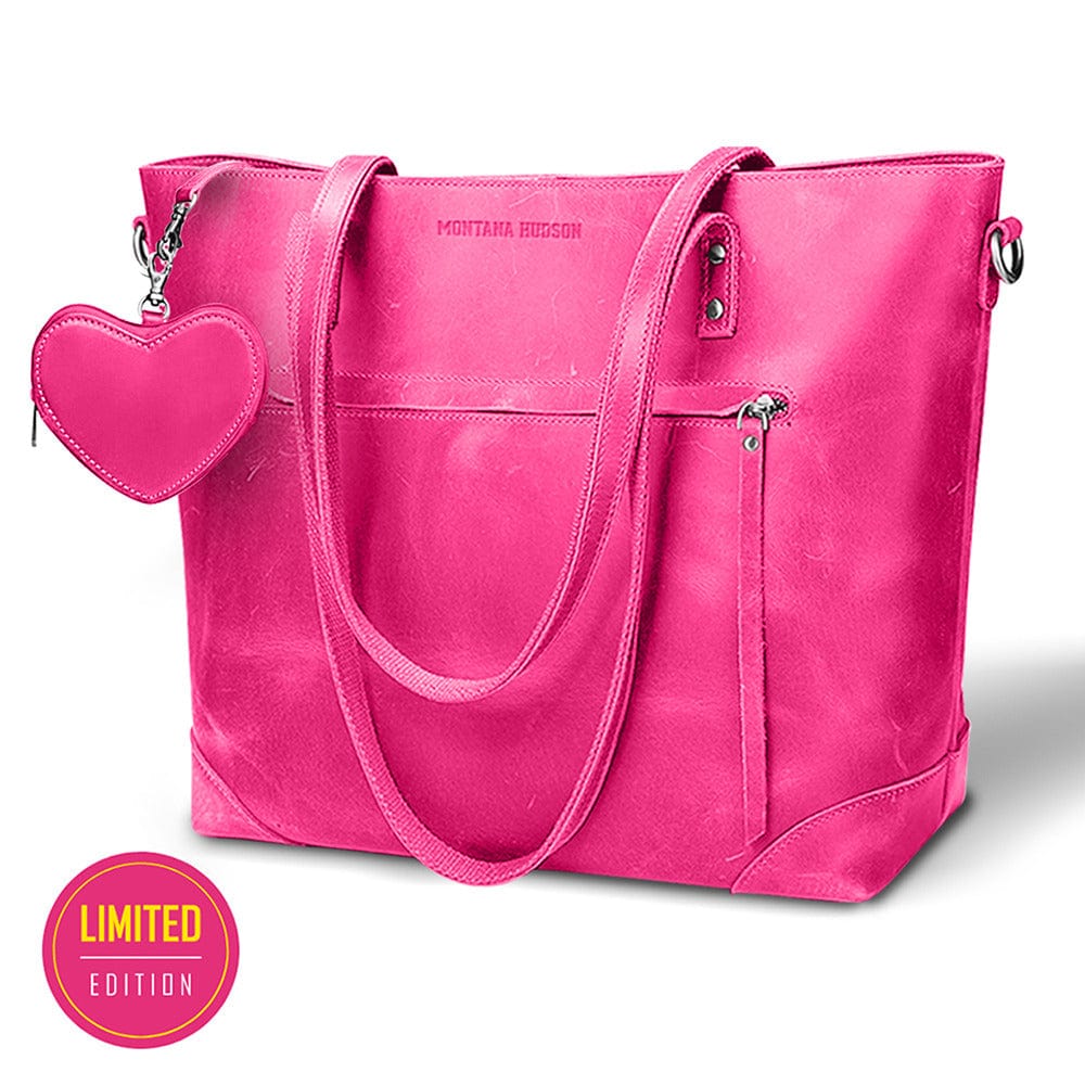 💝Malibu Pink Eva Leather Tote + Leather Heart Wristlet